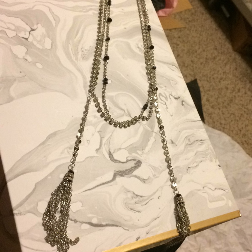 Silver rhinestone and tassel necklace. NWT